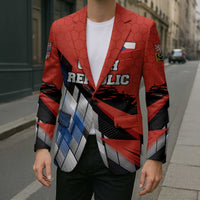 Czech Republic Blazer with Red Black Blue Brushstroke Design and National Lion - Wonder Print Shop