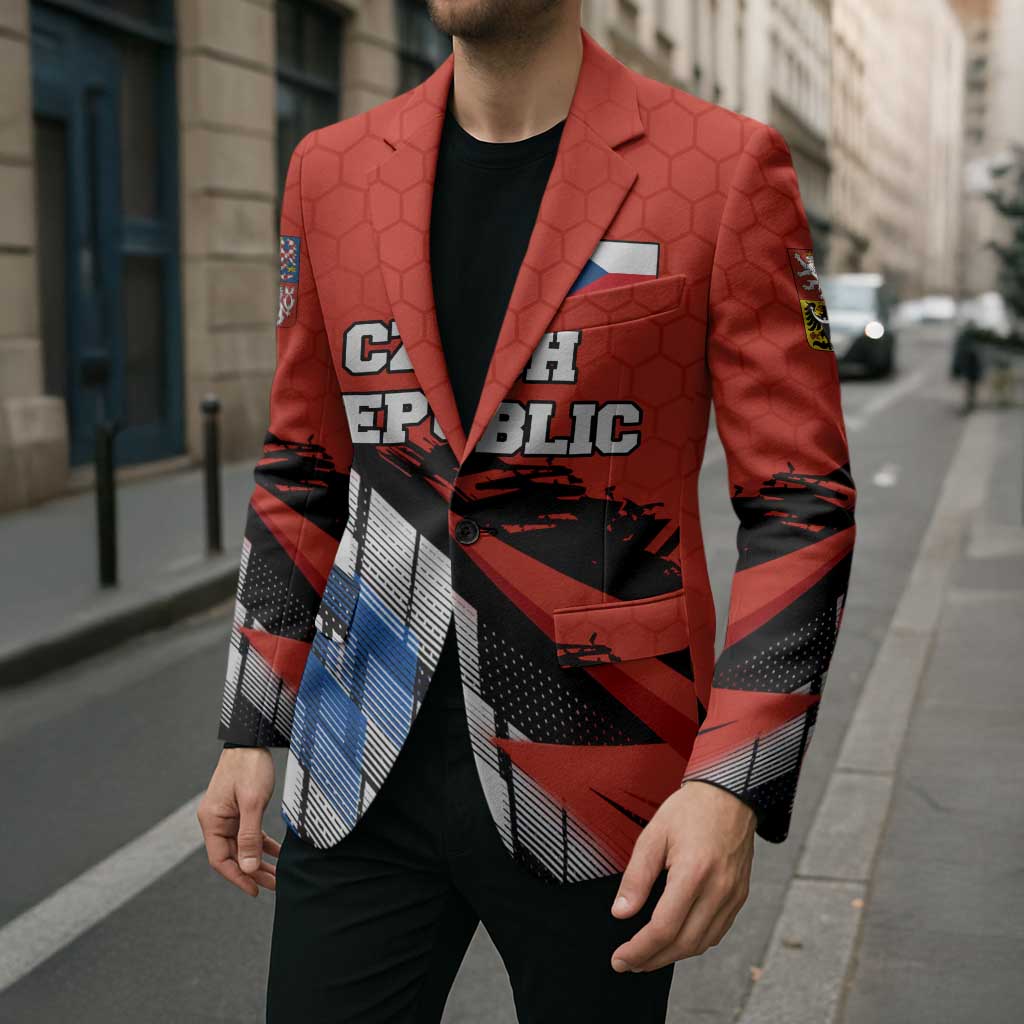 Czech Republic Blazer with Red Black Blue Brushstroke Design and National Lion - Wonder Print Shop