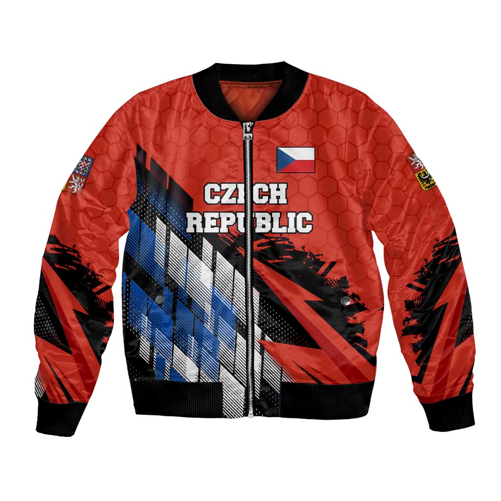 Czech Republic Bomber Jacket with Red Black Blue Brushstroke Design and National Lion - Wonder Print Shop