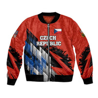 Czech Republic Bomber Jacket with Red Black Blue Brushstroke Design and National Lion - Wonder Print Shop