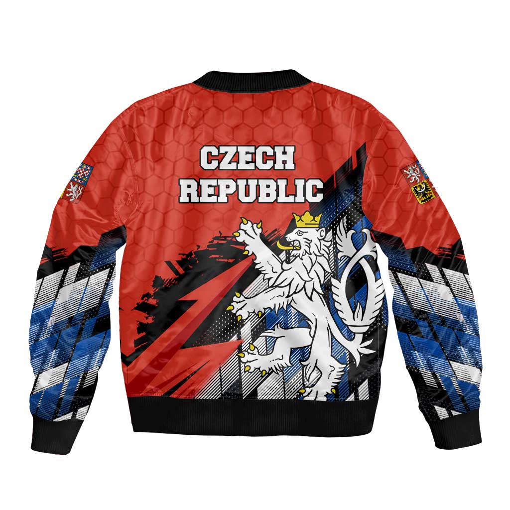 Czech Republic Bomber Jacket with Red Black Blue Brushstroke Design and National Lion - Wonder Print Shop