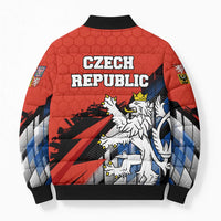 Czech Republic Bomber Puffer Jacket with Red Black Blue Brushstroke Design and National Lion - Wonder Print Shop