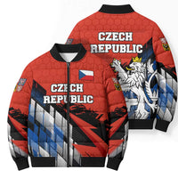 Czech Republic Bomber Puffer Jacket with Red Black Blue Brushstroke Design and National Lion - Wonder Print Shop