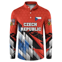 Czech Republic Button Sweatshirt with Red Black Blue Brushstroke Design and National Lion - Wonder Print Shop
