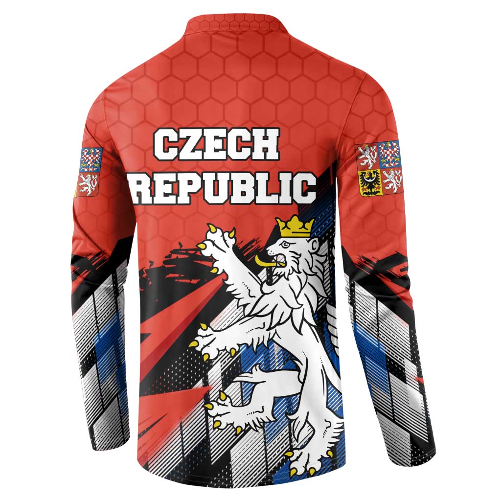 Czech Republic Button Sweatshirt with Red Black Blue Brushstroke Design and National Lion - Wonder Print Shop