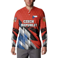 Czech Republic Button Sweatshirt with Red Black Blue Brushstroke Design and National Lion - Wonder Print Shop