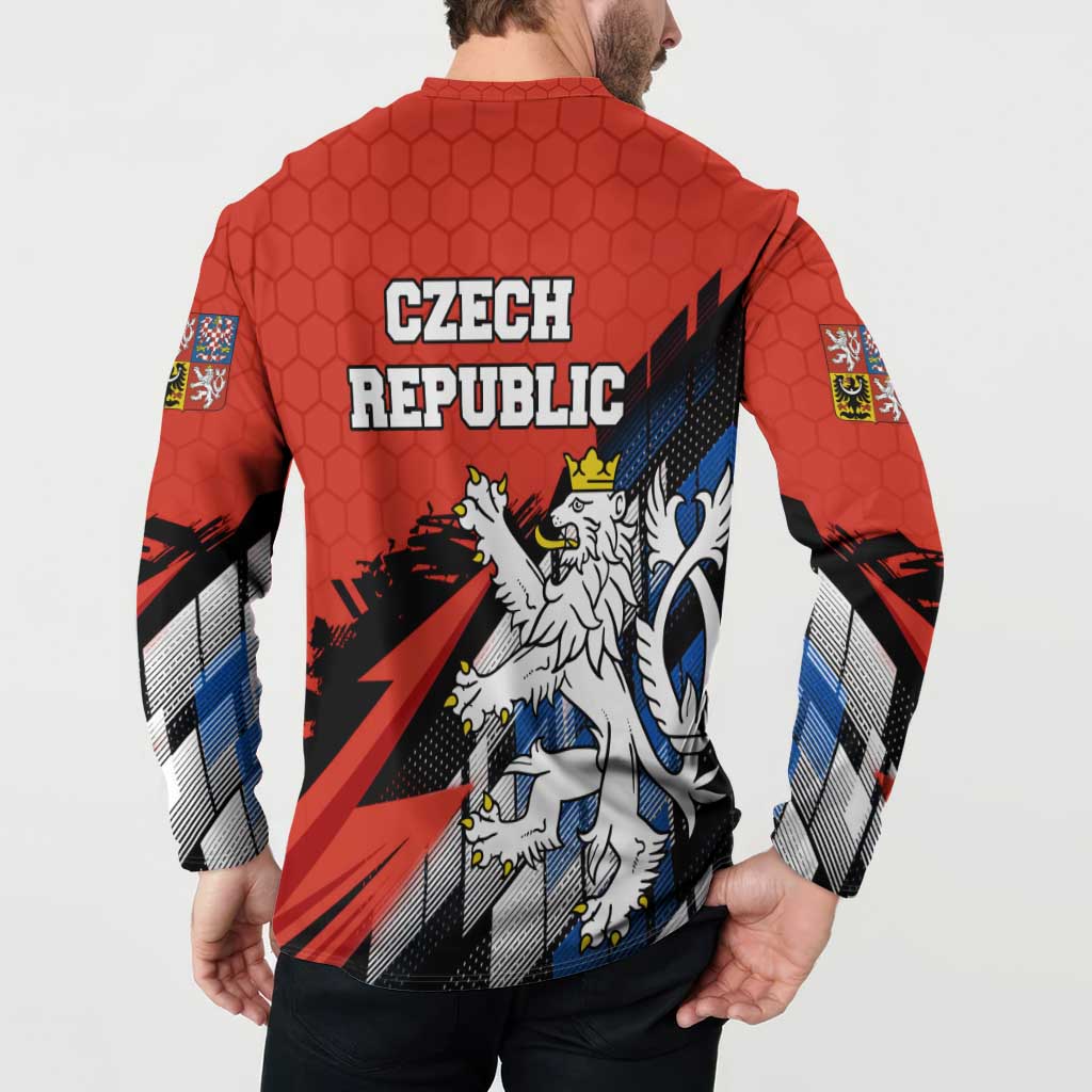 Czech Republic Button Sweatshirt with Red Black Blue Brushstroke Design and National Lion - Wonder Print Shop