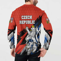 Czech Republic Button Sweatshirt with Red Black Blue Brushstroke Design and National Lion - Wonder Print Shop