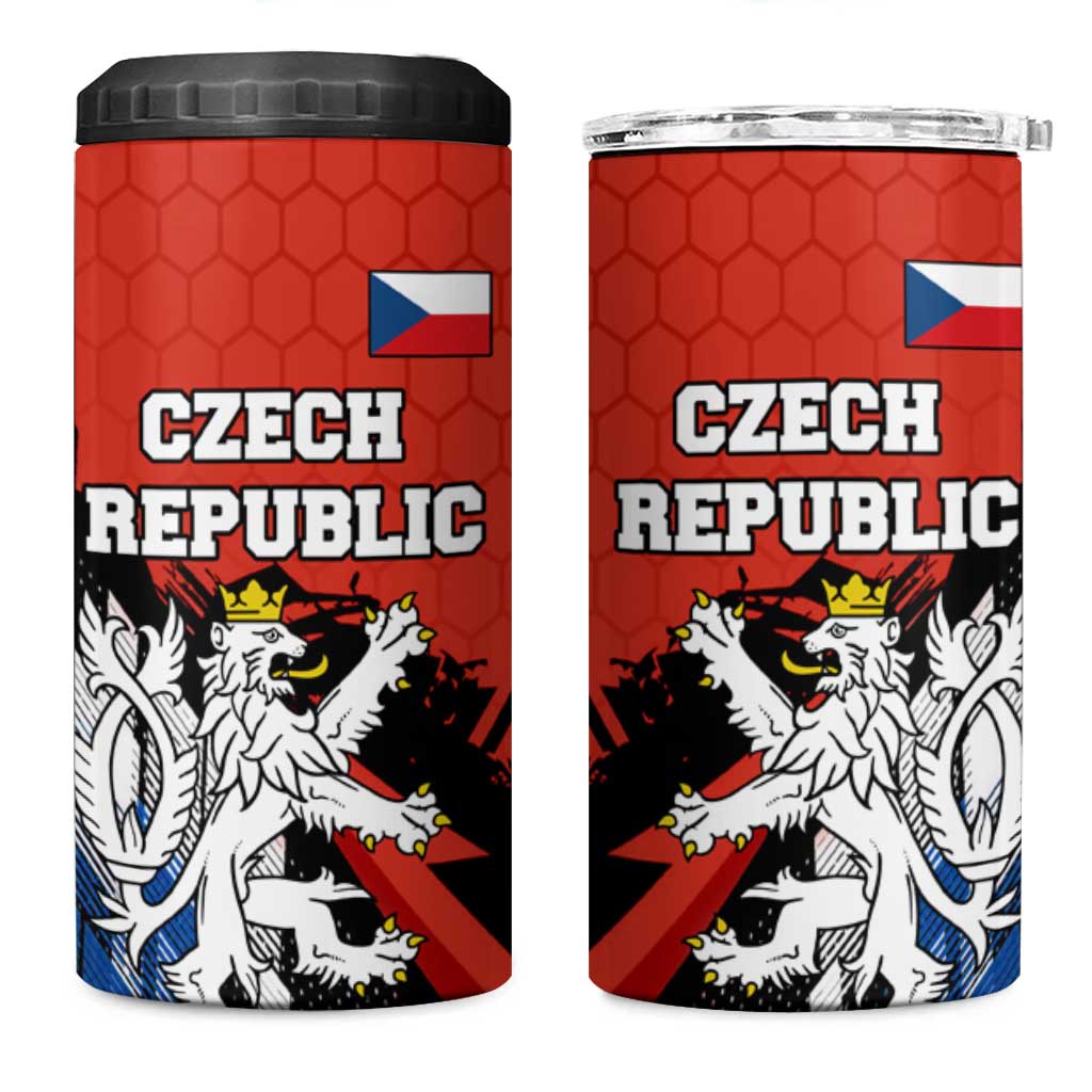 Czech Republic 4 in 1 Can Cooler Tumbler with Red Black Blue Brushstroke Design and National Lion - Wonder Print Shop