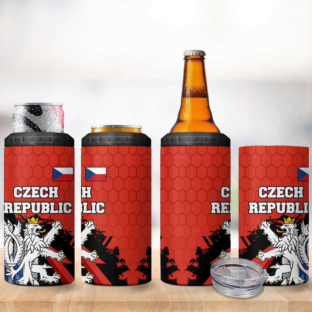 Czech Republic 4 in 1 Can Cooler Tumbler with Red Black Blue Brushstroke Design and National Lion - Wonder Print Shop