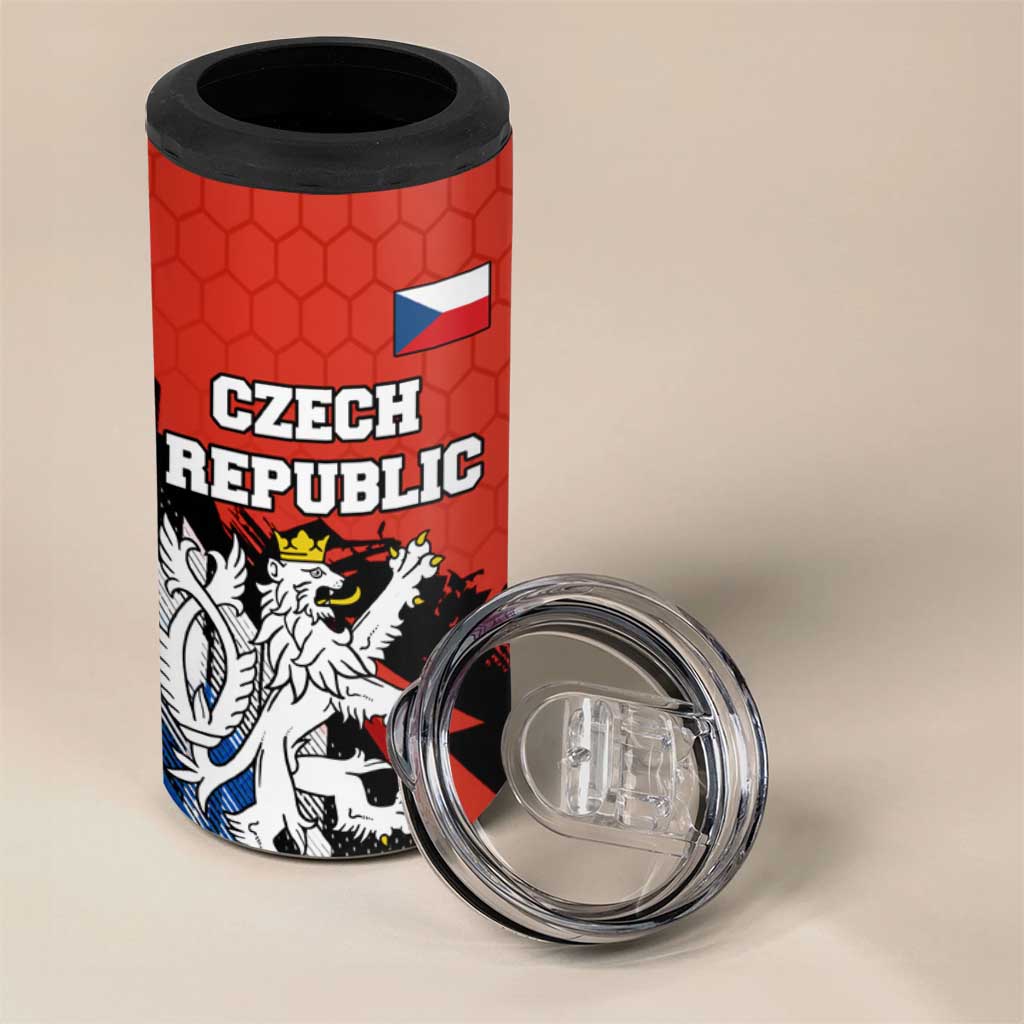 Czech Republic 4 in 1 Can Cooler Tumbler with Red Black Blue Brushstroke Design and National Lion - Wonder Print Shop