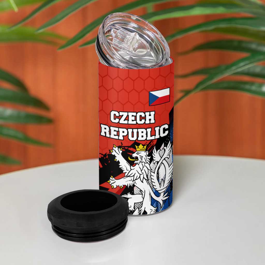 Czech Republic 4 in 1 Can Cooler Tumbler with Red Black Blue Brushstroke Design and National Lion - Wonder Print Shop