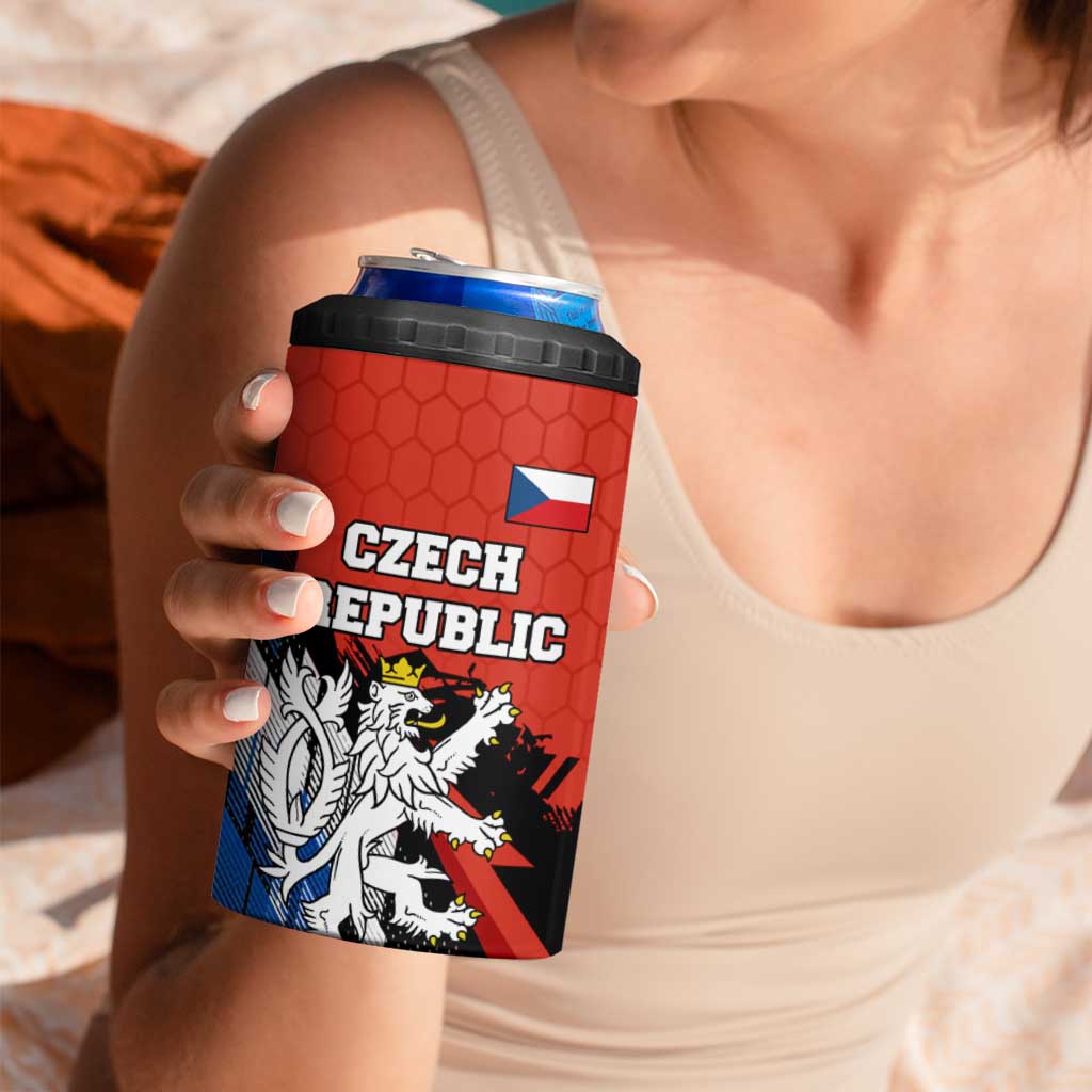 Czech Republic 4 in 1 Can Cooler Tumbler with Red Black Blue Brushstroke Design and National Lion - Wonder Print Shop