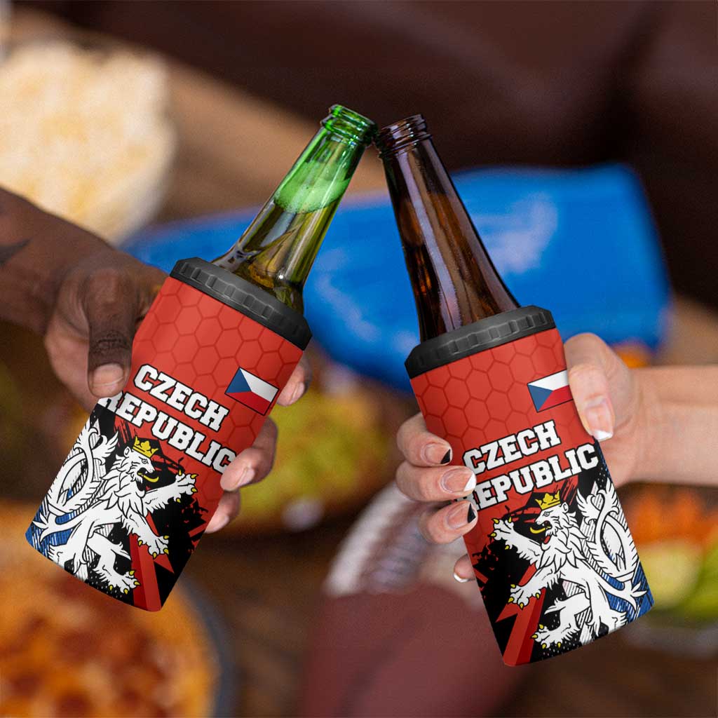 Czech Republic 4 in 1 Can Cooler Tumbler with Red Black Blue Brushstroke Design and National Lion - Wonder Print Shop