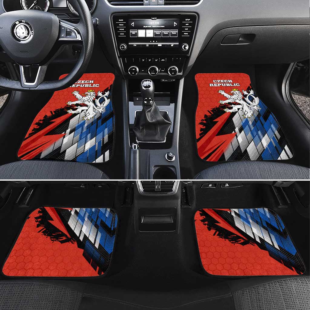 Czech Republic Car Mats with Red Black Blue Brushstroke Design and National Lion - Wonder Print Shop