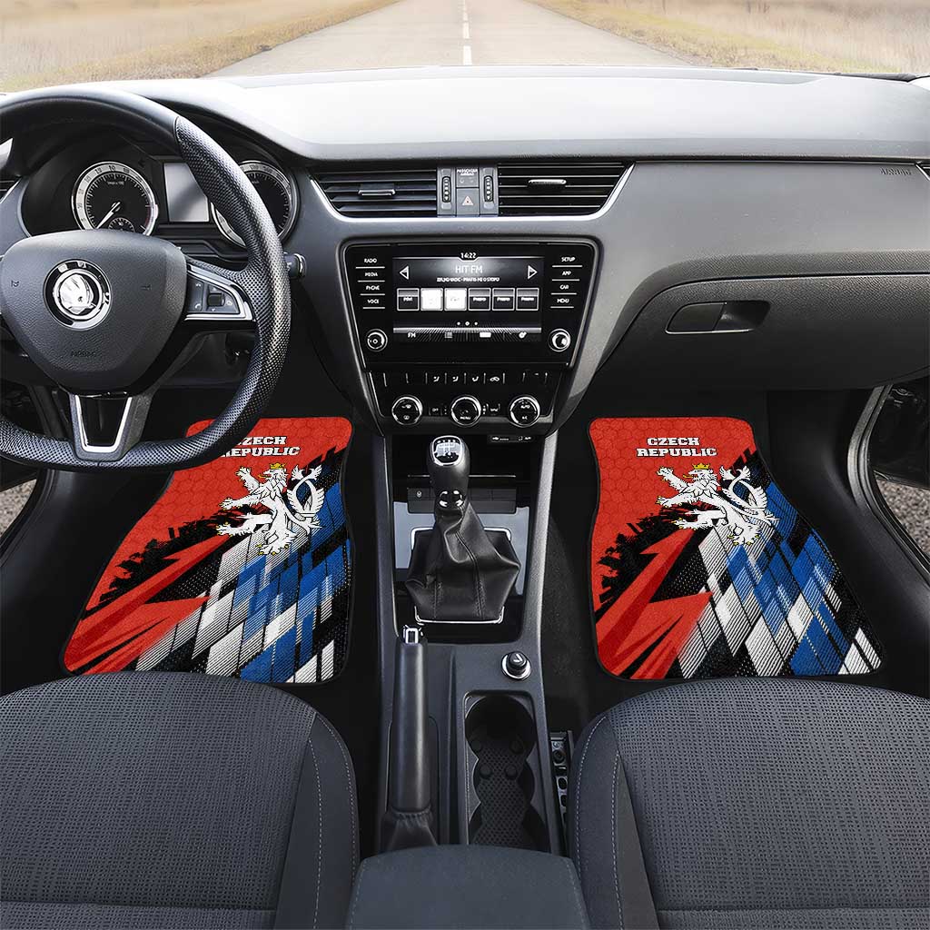 Czech Republic Car Mats with Red Black Blue Brushstroke Design and National Lion - Wonder Print Shop