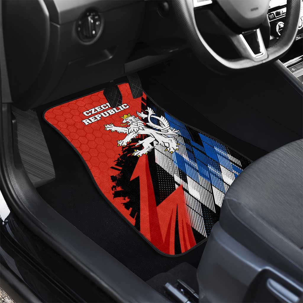Czech Republic Car Mats with Red Black Blue Brushstroke Design and National Lion - Wonder Print Shop