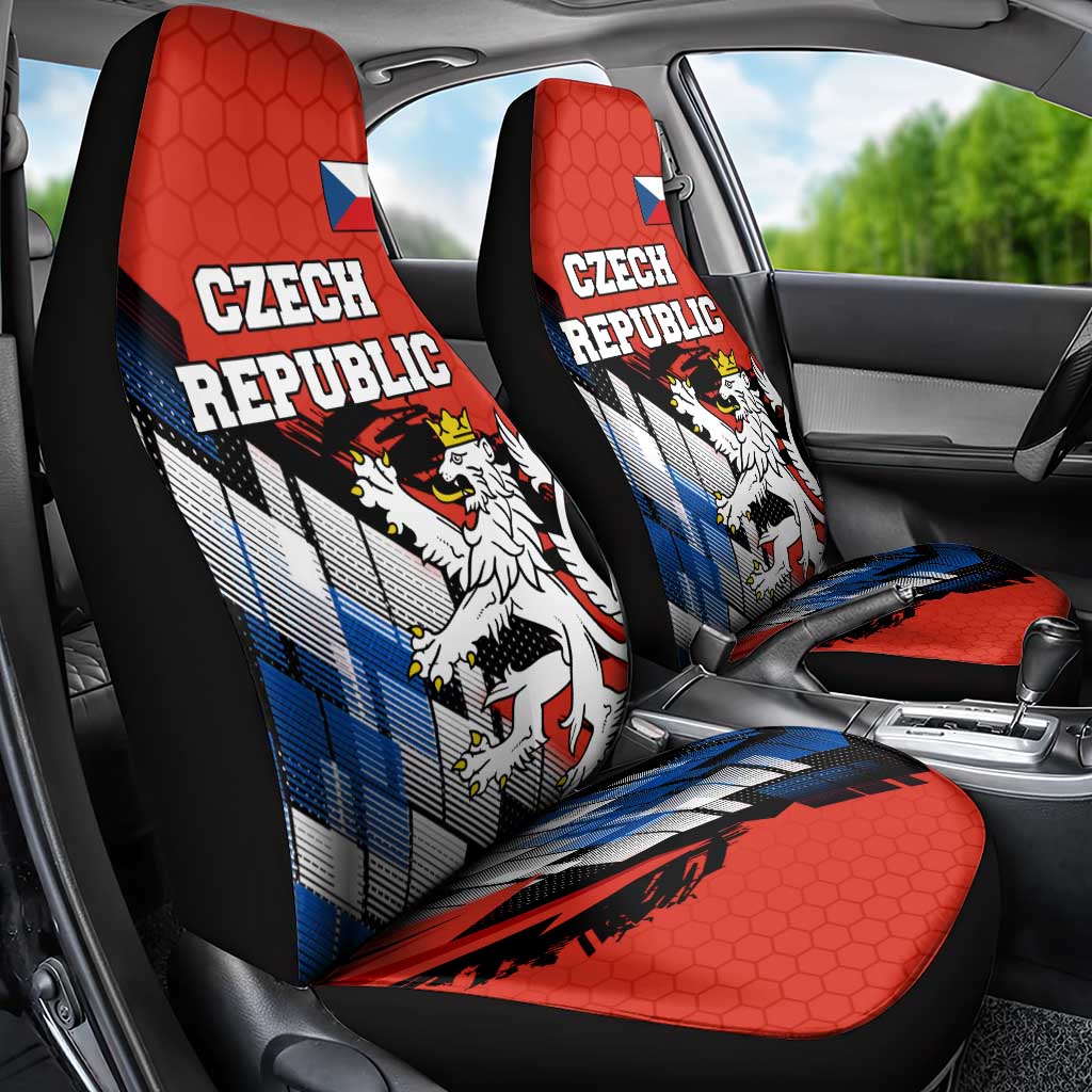 Czech Republic Car Seat Cover with Red Black Blue Brushstroke Design and National Lion - Wonder Print Shop