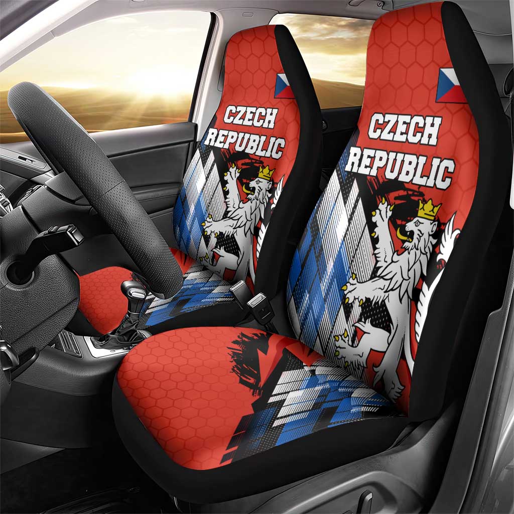 Czech Republic Car Seat Cover with Red Black Blue Brushstroke Design and National Lion - Wonder Print Shop