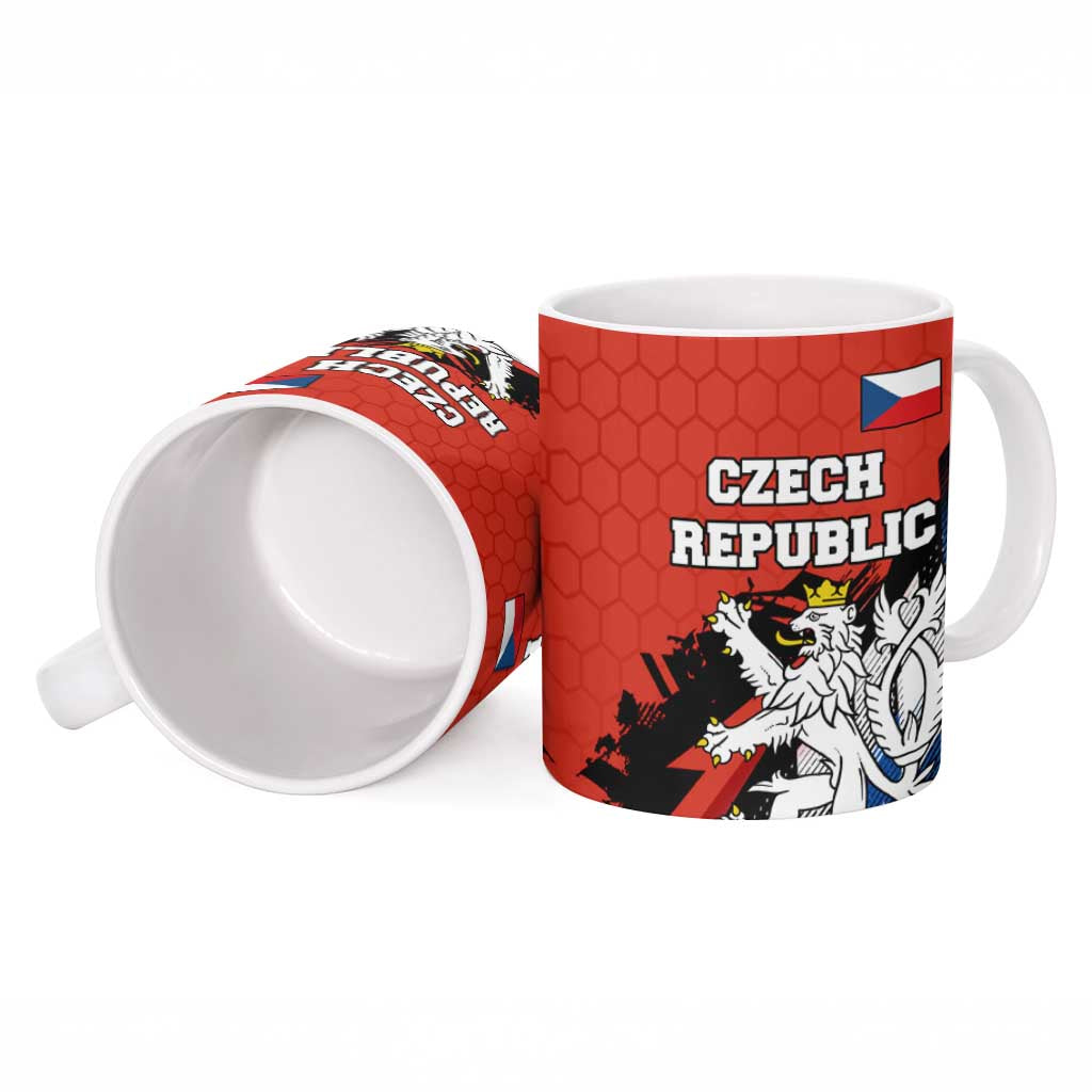 Czech Republic Ceramic Mug with Red Black Blue Brushstroke Design and National Lion - Wonder Print Shop