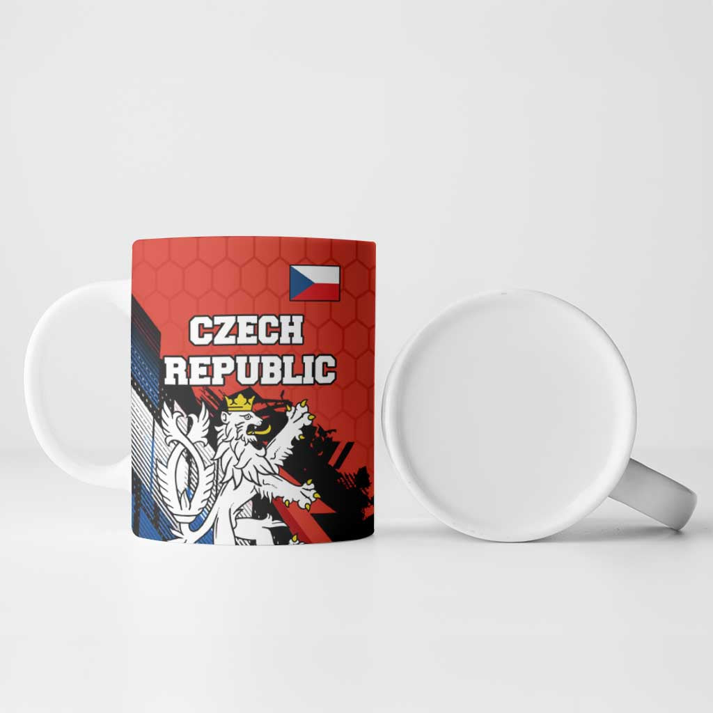 Czech Republic Ceramic Mug with Red Black Blue Brushstroke Design and National Lion - Wonder Print Shop