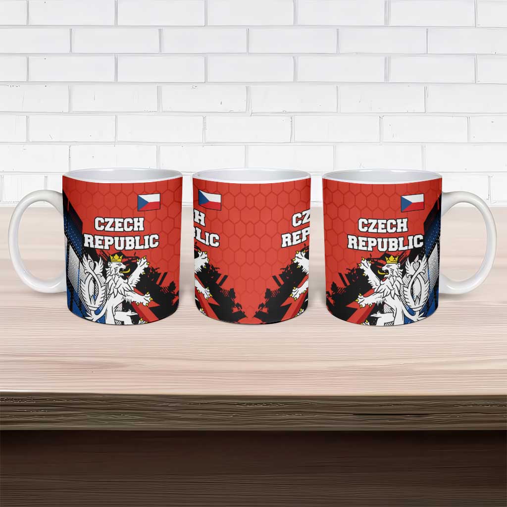 Czech Republic Ceramic Mug with Red Black Blue Brushstroke Design and National Lion - Wonder Print Shop