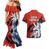 Czech Republic Couples Matching Mermaid Dress and Hawaiian Shirt with Red Black Blue Brushstroke Design and National Lion - Wonder Print Shop