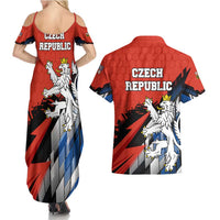 Czech Republic Couples Matching Summer Maxi Dress and Hawaiian Shirt with Red Black Blue Brushstroke Design and National Lion - Wonder Print Shop
