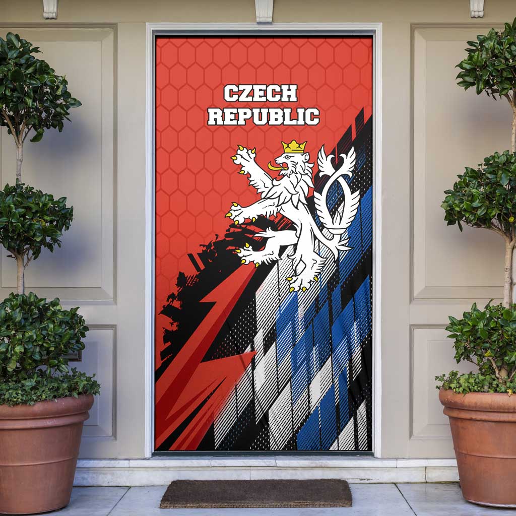 Czech Republic Door Cover with Red Black Blue Brushstroke Design and National Lion - Wonder Print Shop
