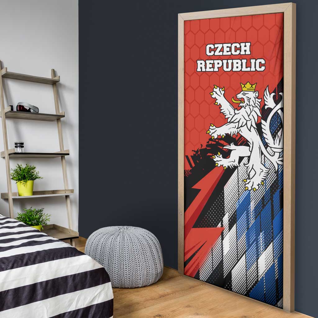 Czech Republic Door Cover with Red Black Blue Brushstroke Design and National Lion - Wonder Print Shop