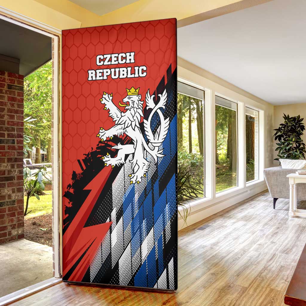 Czech Republic Door Cover with Red Black Blue Brushstroke Design and National Lion - Wonder Print Shop