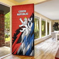 Czech Republic Door Cover with Red Black Blue Brushstroke Design and National Lion - Wonder Print Shop