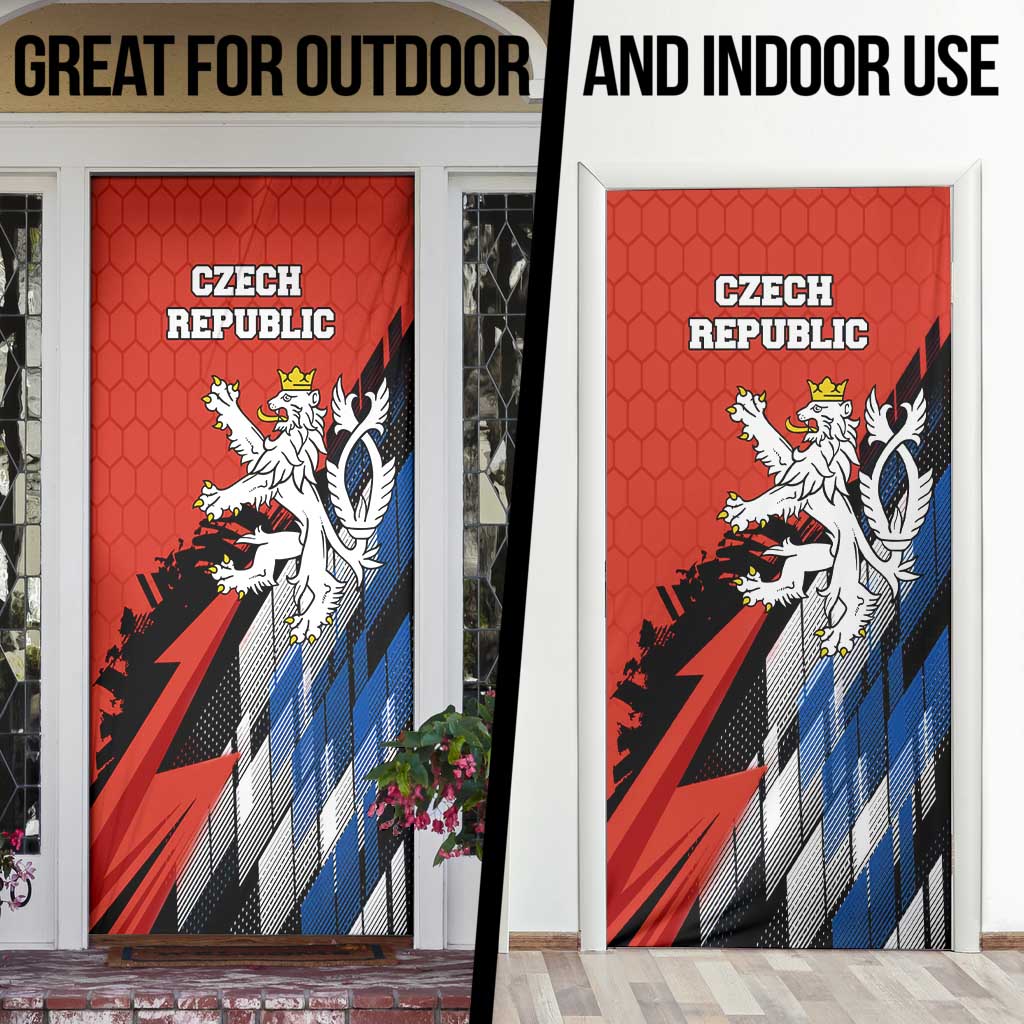 Czech Republic Door Cover with Red Black Blue Brushstroke Design and National Lion - Wonder Print Shop