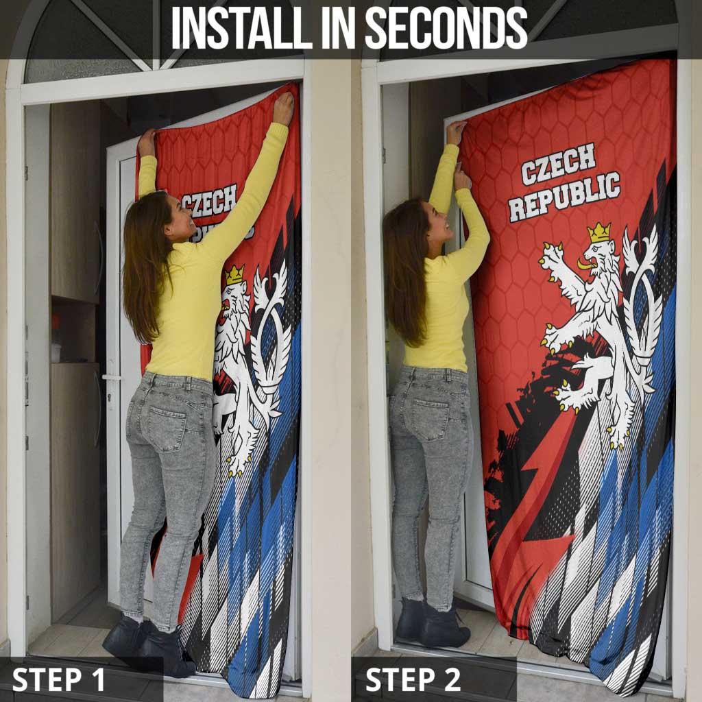 Czech Republic Door Cover with Red Black Blue Brushstroke Design and National Lion - Wonder Print Shop