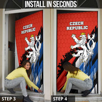 Czech Republic Door Cover with Red Black Blue Brushstroke Design and National Lion - Wonder Print Shop