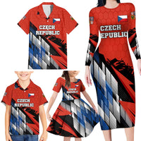 Czech Republic Family Matching Long Sleeve Bodycon Dress and Hawaiian Shirt with Red Black Blue Brushstroke Design and National Lion - Wonder Print Shop