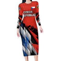 Czech Republic Family Matching Long Sleeve Bodycon Dress and Hawaiian Shirt with Red Black Blue Brushstroke Design and National Lion - Wonder Print Shop