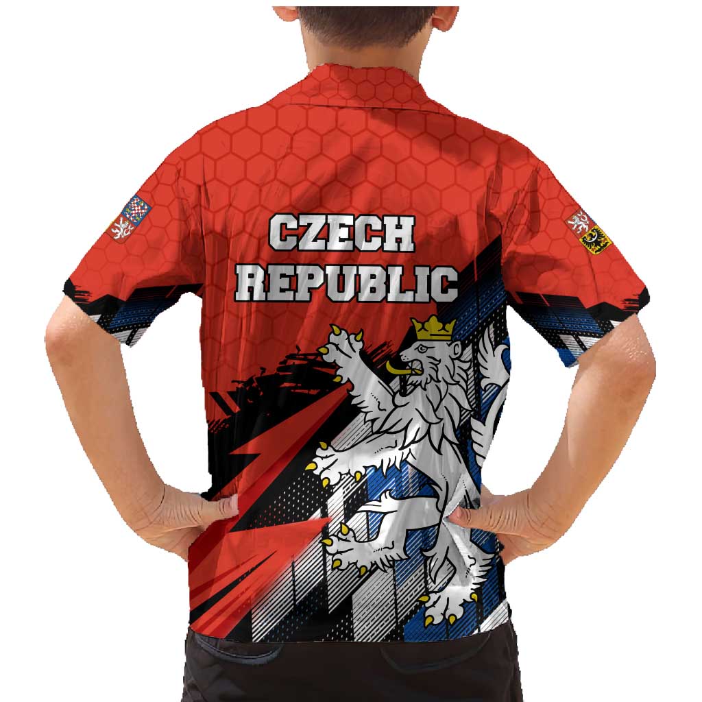 Czech Republic Family Matching Mermaid Dress and Hawaiian Shirt with Red Black Blue Brushstroke Design and National Lion - Wonder Print Shop