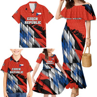 Czech Republic Family Matching Mermaid Dress and Hawaiian Shirt with Red Black Blue Brushstroke Design and National Lion - Wonder Print Shop