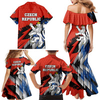 Czech Republic Family Matching Mermaid Dress and Hawaiian Shirt with Red Black Blue Brushstroke Design and National Lion - Wonder Print Shop