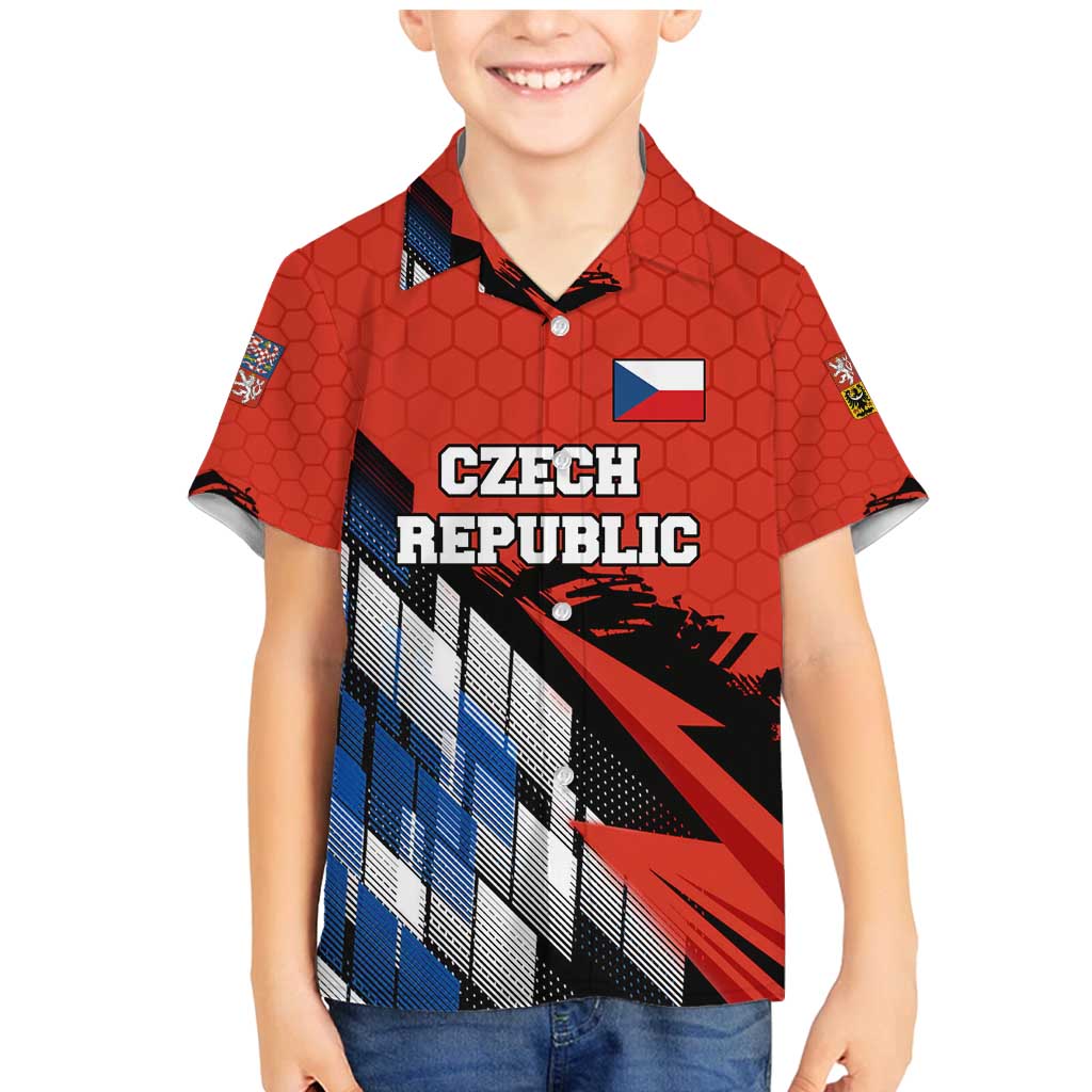 Czech Republic Family Matching Mermaid Dress and Hawaiian Shirt with Red Black Blue Brushstroke Design and National Lion - Wonder Print Shop