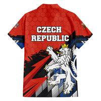 Czech Republic Family Matching Off The Shoulder Long Sleeve Dress and Hawaiian Shirt with Red Black Blue Brushstroke Design and National Lion - Wonder Print Shop
