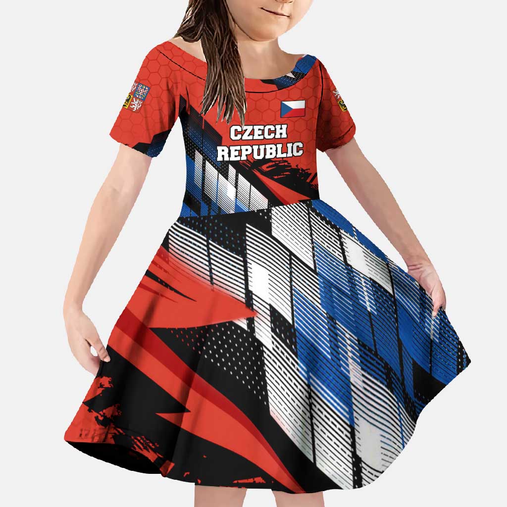 Czech Republic Family Matching Off Shoulder Maxi Dress and Hawaiian Shirt with Red Black Blue Brushstroke Design and National Lion - Wonder Print Shop