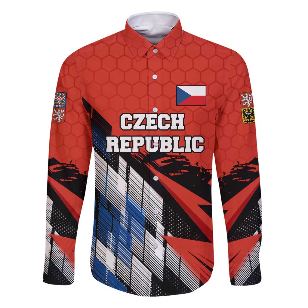 Czech Republic Family Matching Off Shoulder Maxi Dress and Hawaiian Shirt with Red Black Blue Brushstroke Design and National Lion - Wonder Print Shop