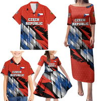 Czech Republic Family Matching Puletasi and Hawaiian Shirt with Red Black Blue Brushstroke Design and National Lion - Wonder Print Shop