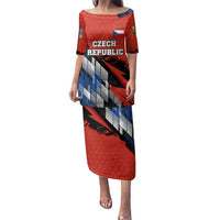 Czech Republic Family Matching Puletasi and Hawaiian Shirt with Red Black Blue Brushstroke Design and National Lion - Wonder Print Shop