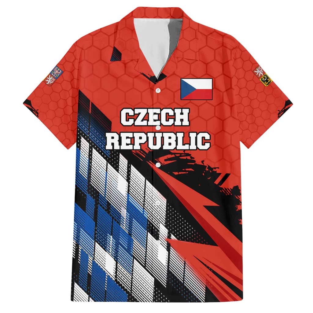 Czech Republic Family Matching Short Sleeve Bodycon Dress and Hawaiian Shirt with Red Black Blue Brushstroke Design and National Lion - Wonder Print Shop