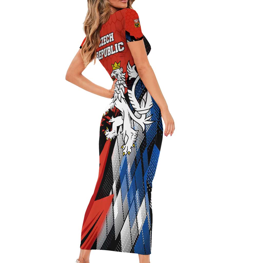 Czech Republic Family Matching Short Sleeve Bodycon Dress and Hawaiian Shirt with Red Black Blue Brushstroke Design and National Lion - Wonder Print Shop