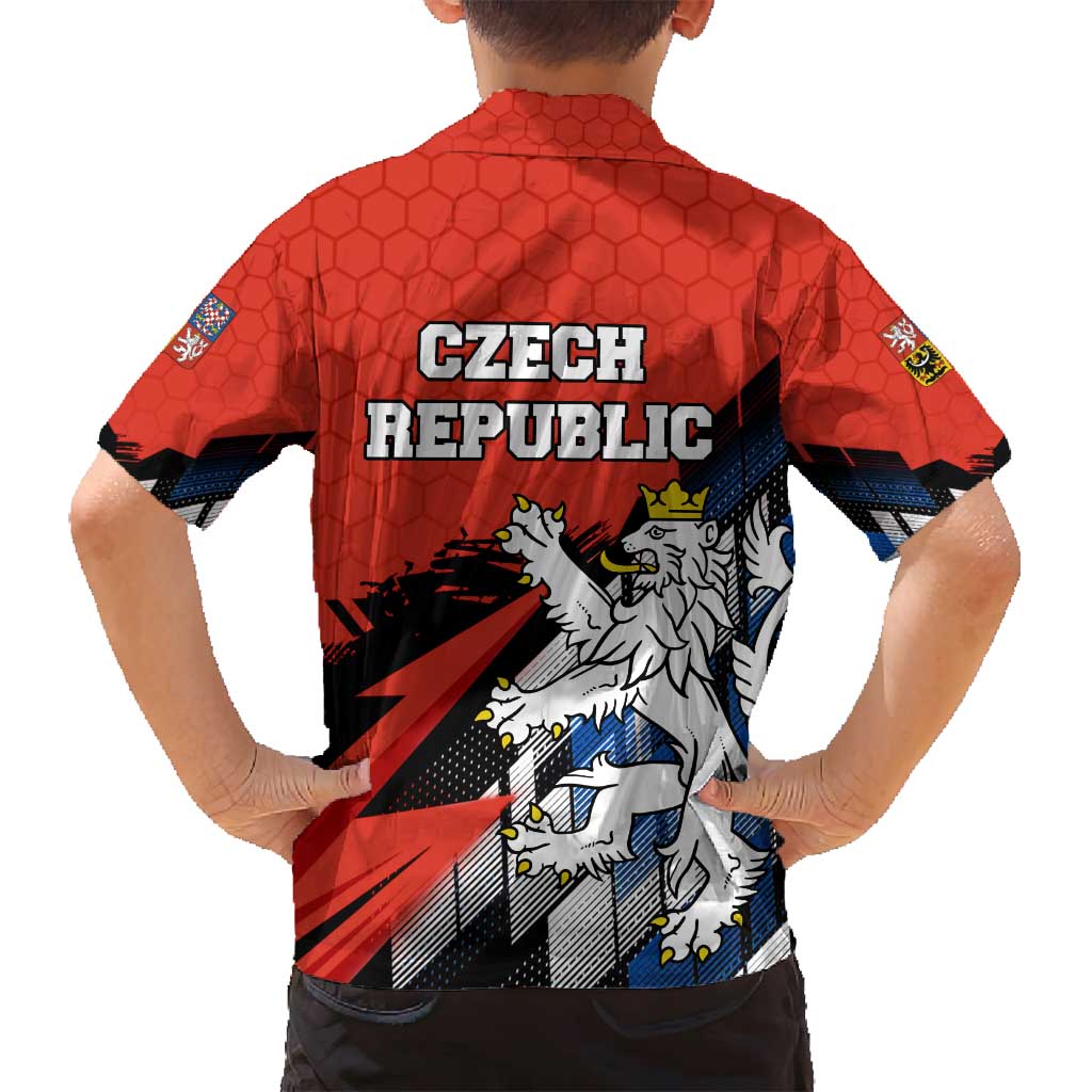 Czech Republic Family Matching Summer Maxi Dress and Hawaiian Shirt with Red Black Blue Brushstroke Design and National Lion - Wonder Print Shop