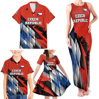 Czech Republic Family Matching Tank Maxi Dress and Hawaiian Shirt with Red Black Blue Brushstroke Design and National Lion - Wonder Print Shop